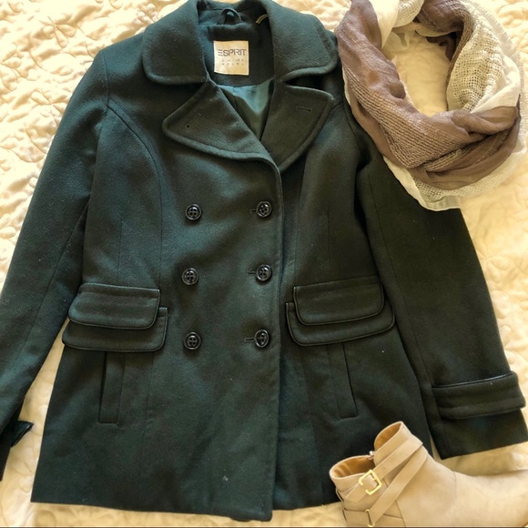 Espirit Dark Green Wool Peacoat - Picture 1 of 8